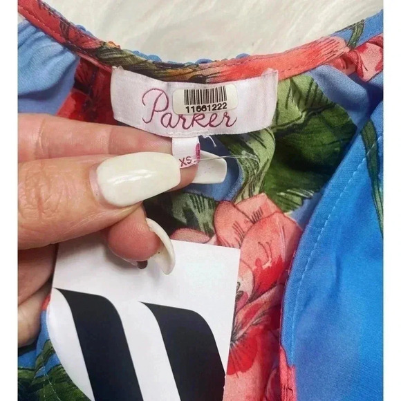 Parker Blue Floral Silk Blouse - Picture 9 of 10